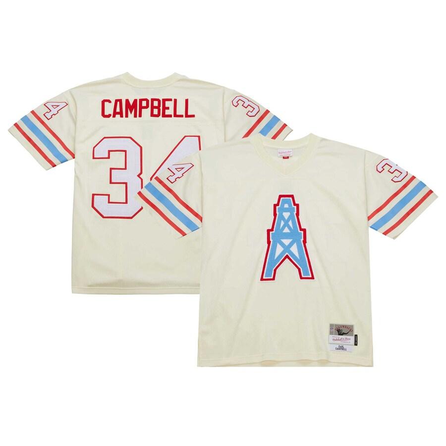 Men's Mitchell & Ness Earl Campbell Cream <b>Houston</b> Oilers ...
